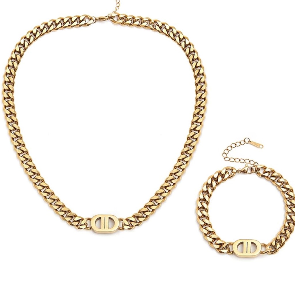 Gold Chain Necklace And Bracelet Set